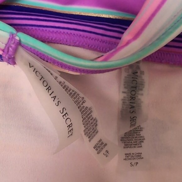 Victorias Secret Bikini Set Striped Wirefree Halter Foldover Push Up Metallic - Picture 11 of 12